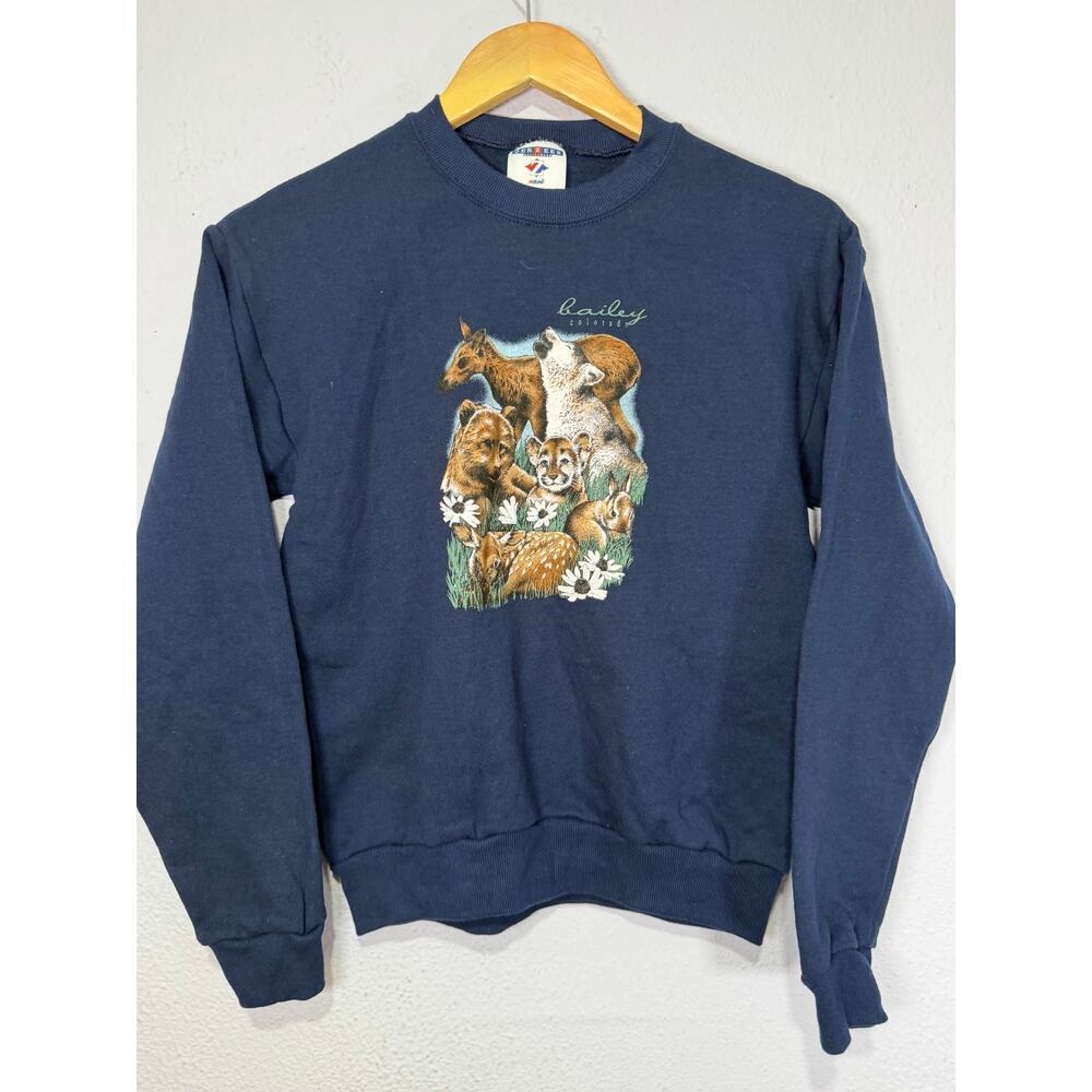 Vintage Jerzees Sweatshirt‎ Bailey CO Youth L Wildlife Naturecore Cottagecore